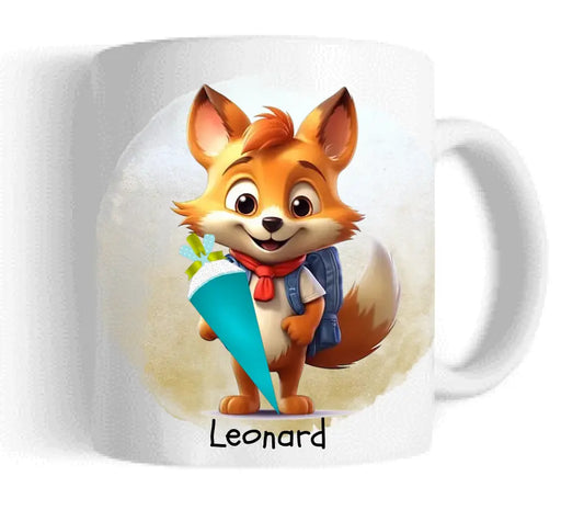 Schulkind 2024 | Einschulung Geschenk Tasse Becher Kissen Fuchs personalisiert | Einschulungsgeschenk