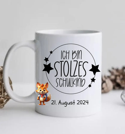 Schulkind 2024 | Einschulung Geschenk Tasse Becher Kissen Fuchs personalisiert | Einschulungsgeschenk