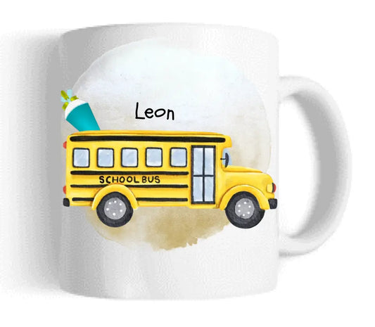 Schulkind 2024 | Kindertasse Geschenk zur Einschulung Tasse Schulbus personalisiert | Einschulungsgeschenk