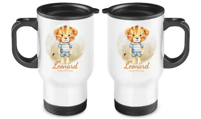 Personalisierter Becher aus Edelstahl mit Löwe, Namen und Text | Kinderbecher Geschenk Einschulung & Geburtstag | Edelstahl-Thermobecher für Kinder personalisiert