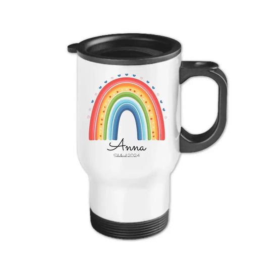 Personalisierter Becher Kinder aus Edelstahl mit Regenbogen  Namen und Text | Kinderbecher Geschenk Einschulung & Geburtstag | Edelstahl-Thermobecher für Kinder personalisiert