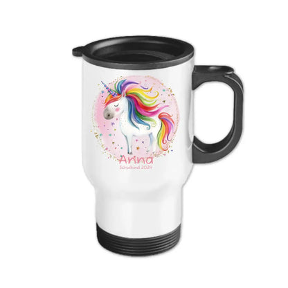 Personalisierter Kinder Becher aus Edelstahl mit Einhorn, Namen und Text | Kinderbecher Geschenk Einschulung & Geburtstag | Edelstahl-Thermobecher für Kinder personalisiert