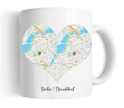 Hochzeitsgeschenk Personalisierte Tasse mit Herz - Wo alles begann - 2 Orte - Kennenlernorte