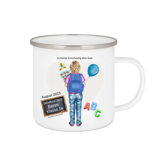 Schulanfang Kindertasse Schulkind 2024 - Emaille Kinderbecher Junge Einschulung mit Namen personalisiert - Geburtstagsgeschenke