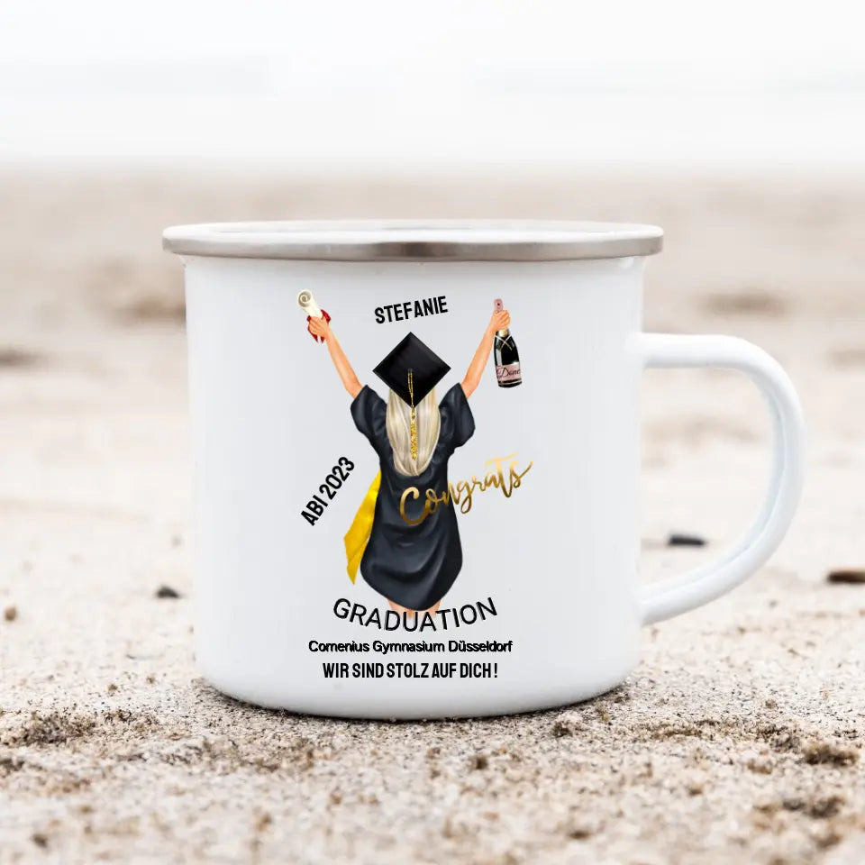 Personalisierte Tasse - Abschlussgeschenk, Abitur, Bachelor, Master, Doktor- Emaille Tasse