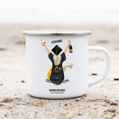 Abschlussgeschenk, Abitur, Bachelor, Master, Doktor- Personalisierte Tasse Emaille