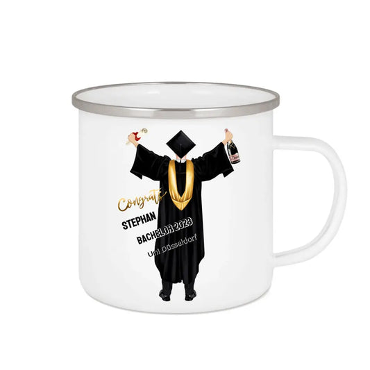 Abschlussgeschenk, Abitur, Bachelor, Master, Doktor - Personalisierte Tasse Emaille