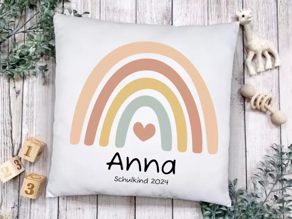 Personalisiertes Kissen Regenbogen | Einschulungsgeschenk Mädchen | Geburtstagsgeschenk, Babygeschenk  | Weihnachtsgeschenk