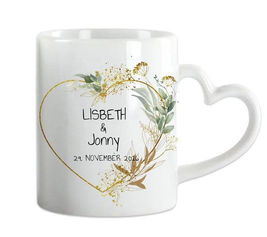 Personalisierte Hochzeitstasse Hochzeitsgeschenk Blumenkranz Brautpaar, Kaffeebecher - Geschenk Hochzeit