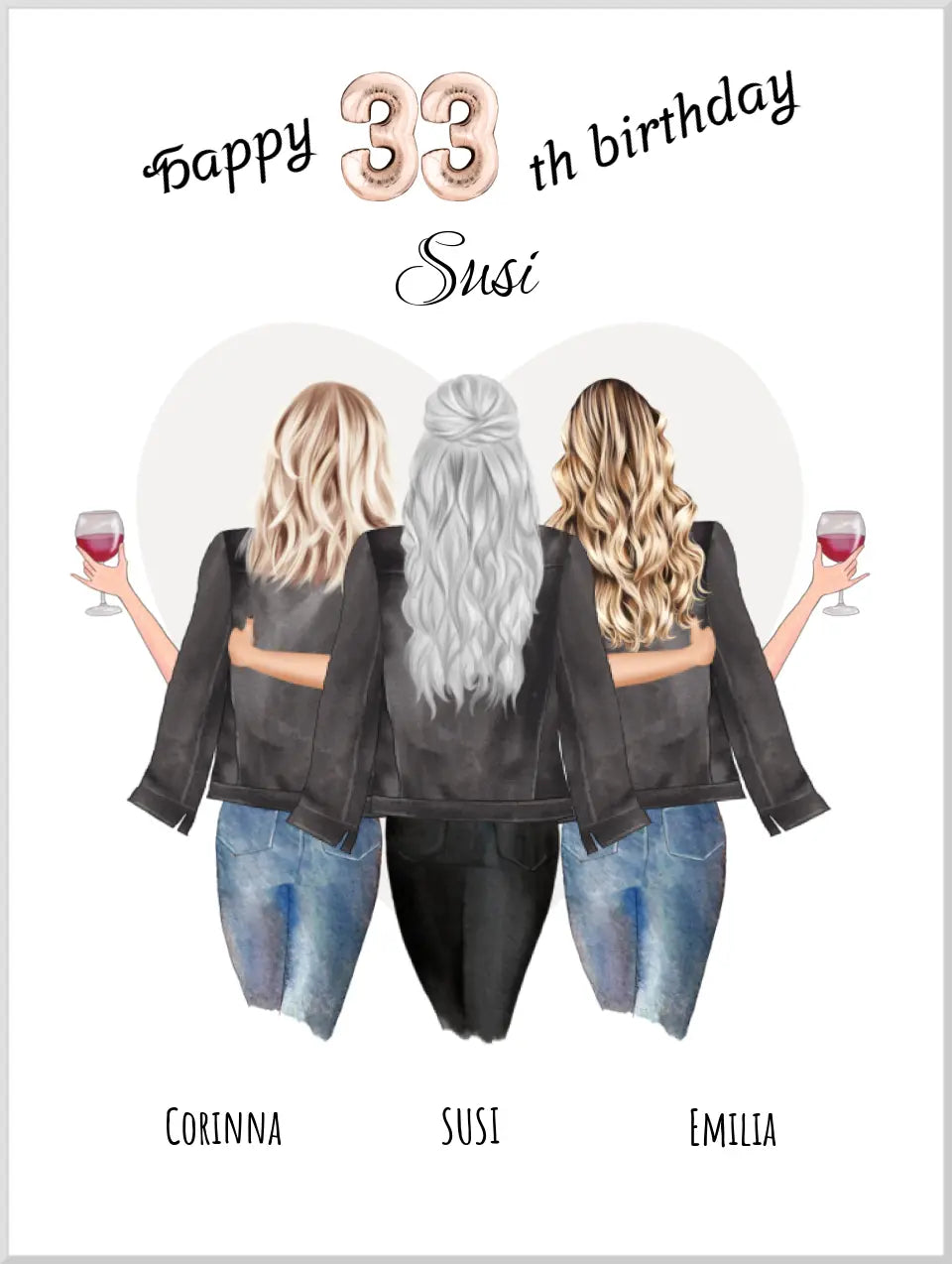 Beste Freundin 33 Geburtstag Bild Poster Geschenk | Frau 30, 40, 50 Geburtstag Geschenk Name