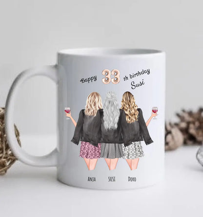 Personalisierte Tasse zum 33. Geburtstag Geschenk Frau - 3 beste Freundinnen Geschenk mit Name