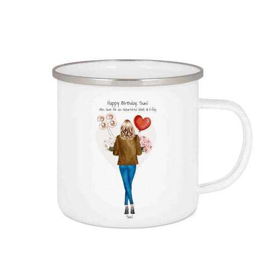 Geschenk 18 Geburtstag Mädchen, Geschenk Freundin, Emaille Tasse personalisiert