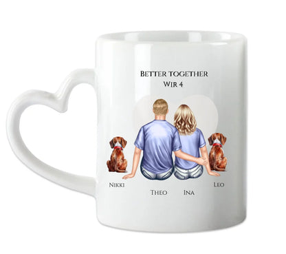 Geschenk Hundebesitzer Paar mit 2 Hunden - Personalisierte Tasse Geburtstagsgeschenk Weihnachtsgeschenk