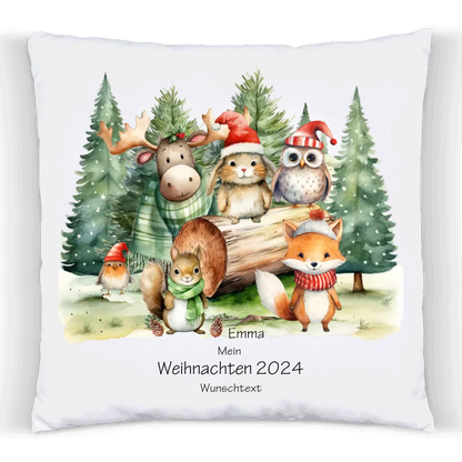 Nikolausgeschenk, Weihnachtsgeschenk kuscheliges Kissen Geschenk mit Waldtieren für Mädchen & Junge mit Namen und Wunschtext personalisierbar