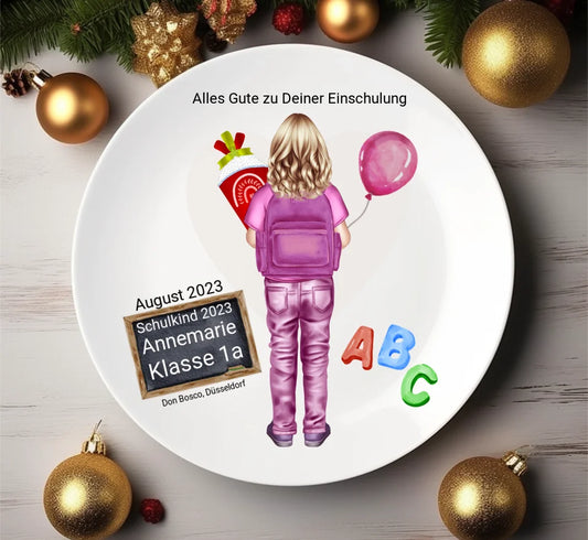 Personalisierter Kinderteller Geschenk zur Einschulung - Einschulungsgeschenk Mädchen