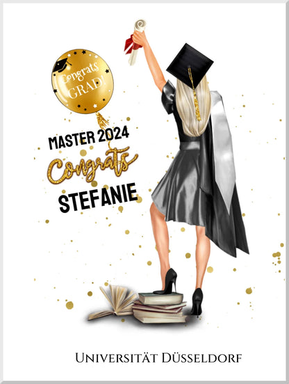 Abschlussgeschenk personalisiertes Poster Geschenk Bachelor - Geschenk Master - Geschenk Abitur - Schulabschluss Mädchen, Frau