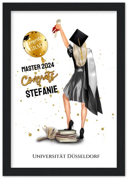 Abschlussgeschenk personalisiertes Poster Geschenk Bachelor - Geschenk Master - Geschenk Abitur - Schulabschluss Mädchen, Frau