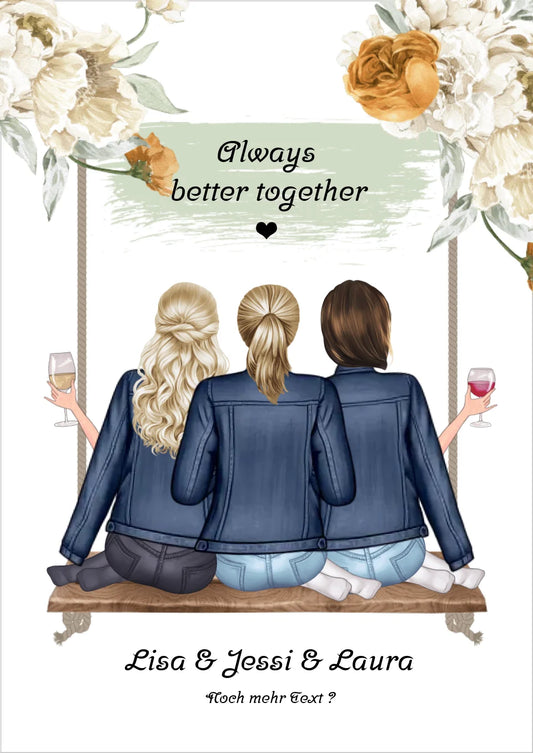 3 beste Freundinnen Poster personalisiertes Geschenk Geburtstag - Freundinnen Bild - Best Friends