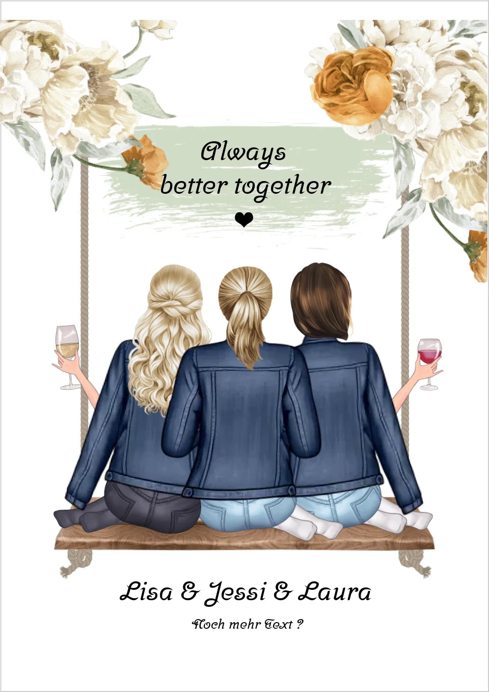 3 beste Freundinnen Poster personalisiertes Geschenk Geburtstag - Freundinnen Bild - Best Friends