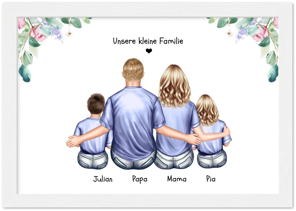 Personalisiertes Geschenk Familie Familienbild mit 2+3 Kindern