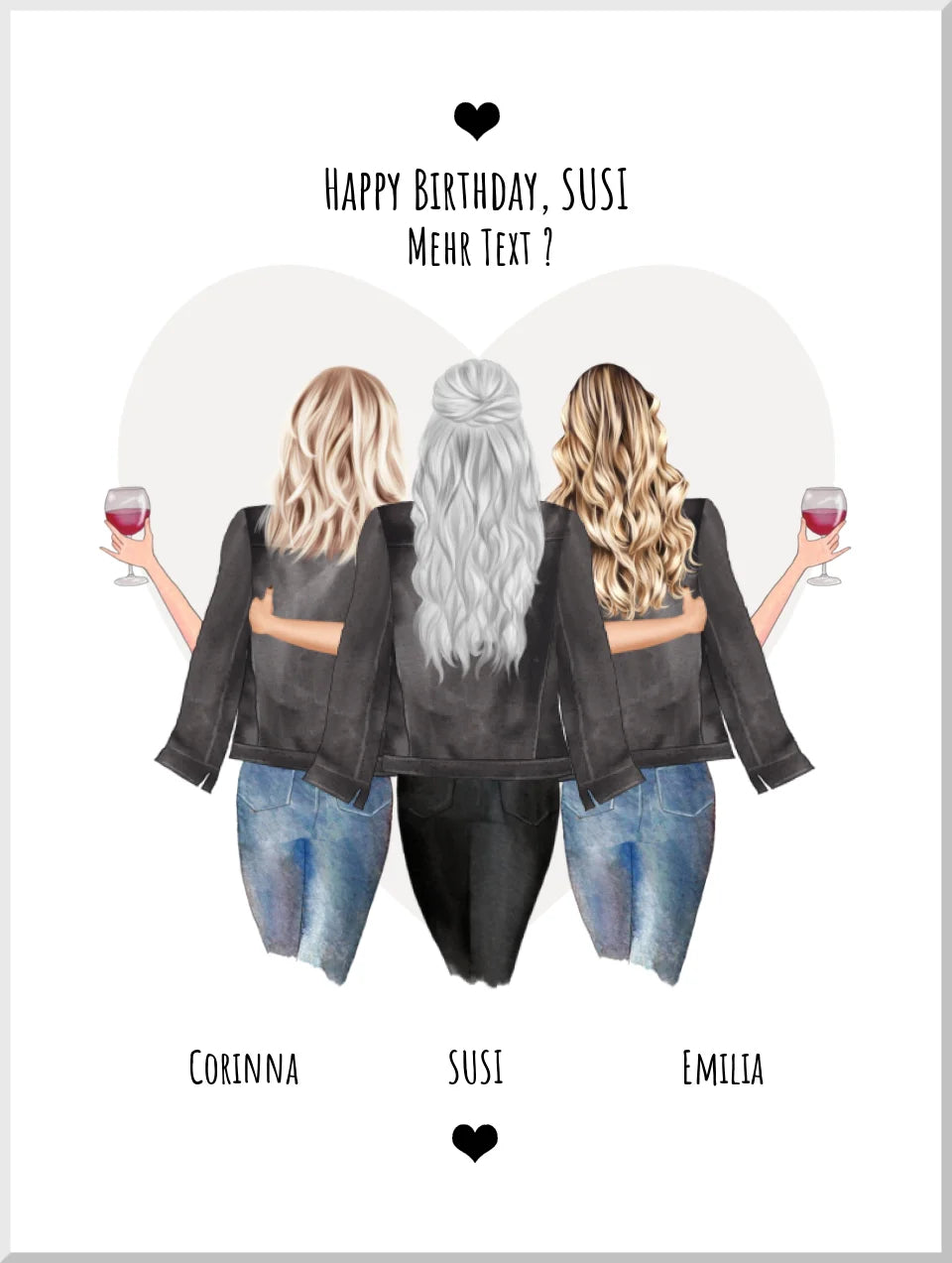 3 beste Freundinnen personalisiertes Poster - Geburtstagsgeschenk Happy Birthday to YOU