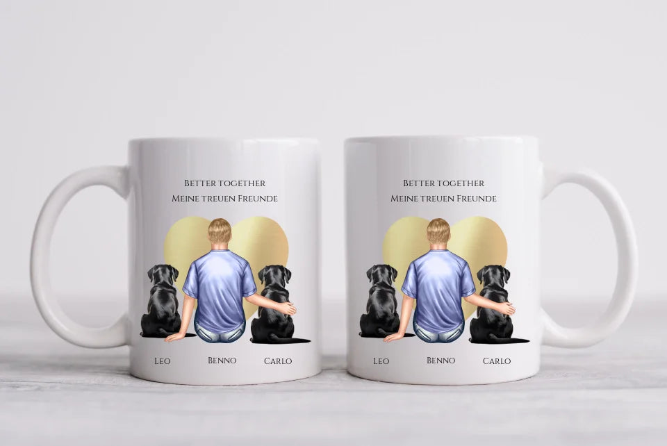 Personalisierte Tasse Geschenk Hundebesitzer - Mann/ Freund  mit 2 Hunden - Geburtstagsgeschenk Weihnachtsgeschenk