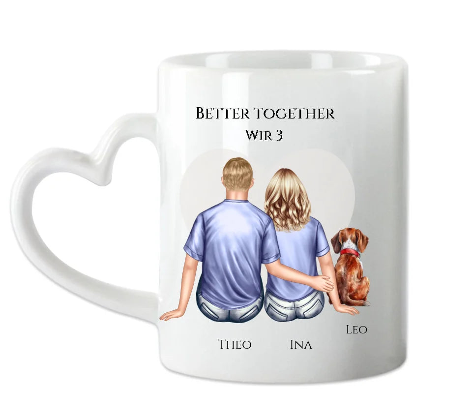 Geschenk Hundebesitzer personalisiert - Paar mit Hund - Personalisierte Tasse Geburtstagsgeschenk, Weihnachtsgeschenk