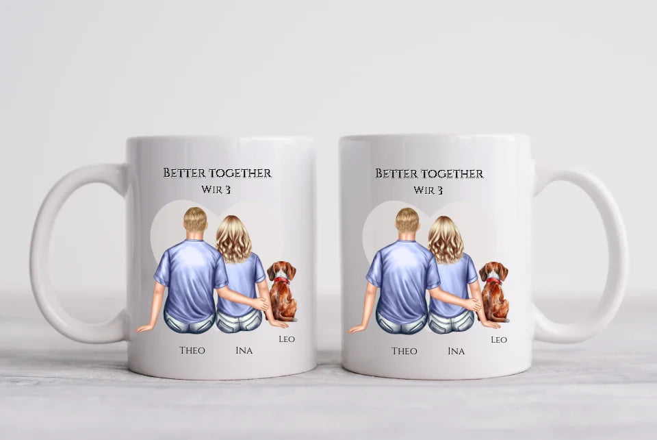 Geschenk Hundebesitzer personalisiert - Paar mit Hund - Personalisierte Tasse Geburtstagsgeschenk, Weihnachtsgeschenk