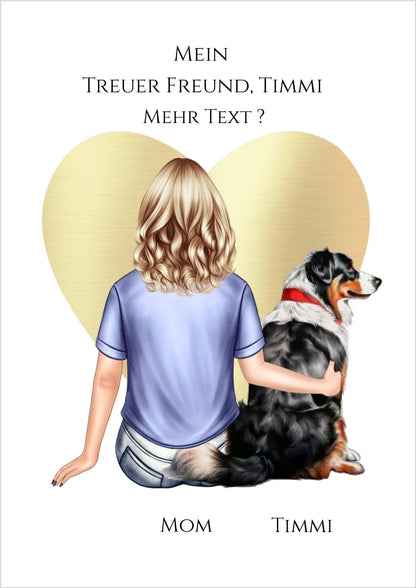 Hundebesitzerin Geschenk - Personalisiertes Poster für Freundin / Mädchen / Frau mit Hund - Geburtstagsgeschenk Weihnachtsgeschenk