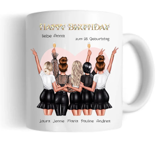 25. Geburtstag Geschenk Frau - Geschenk für Freundin / 5 Freundinnen Tasse personalisiert - Becher für Mädchen mit Name & Geburtstagsdatum