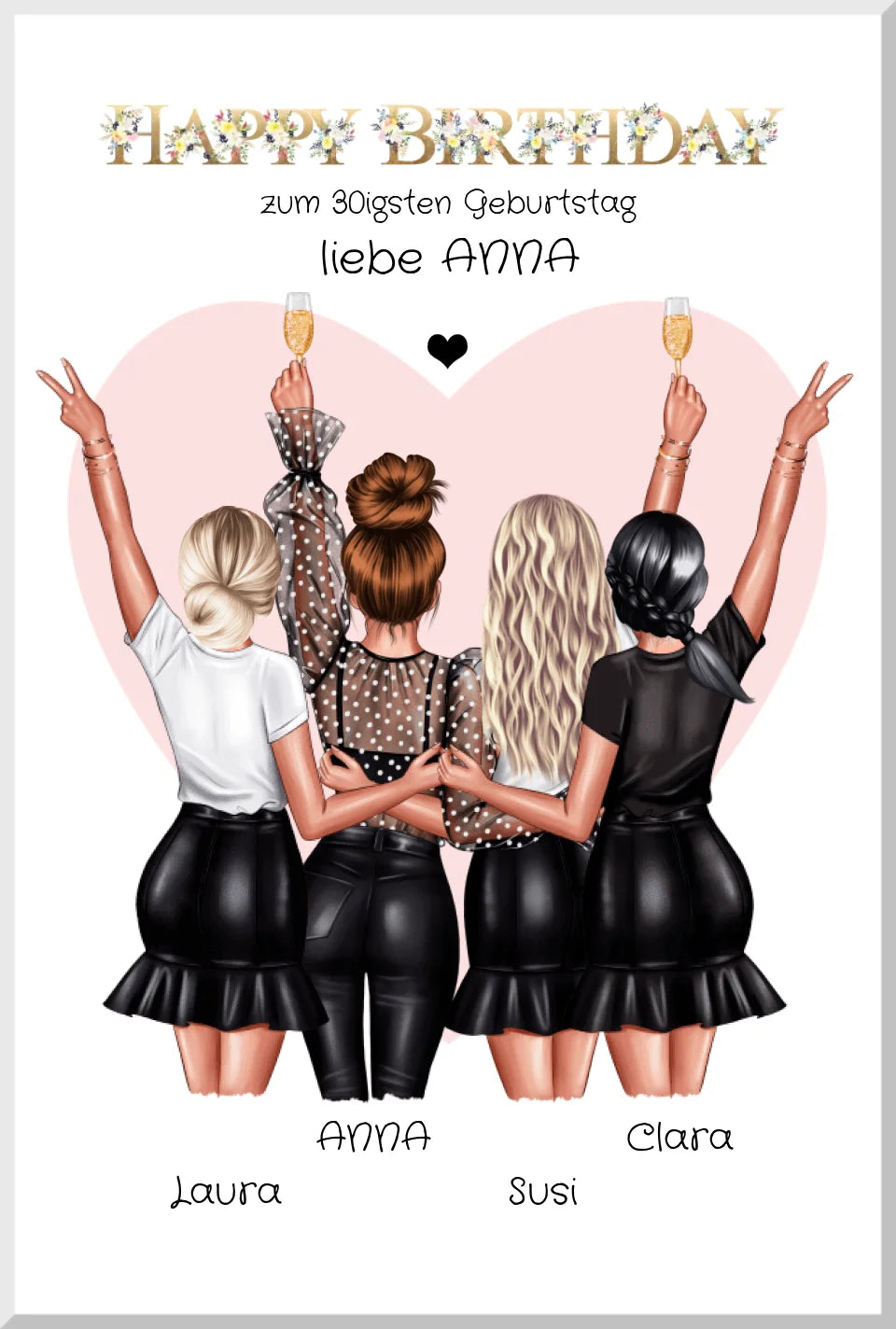 Geschenk Freundin Geburtstag Bild Poster personalisiert | 4 Freundinnen Bild Geschenk | Glückwunsch Geschenk beste Freundin