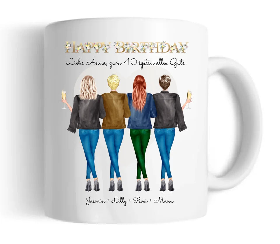 40. Geburtstag Freundin Geschenk personalisierte Tasse - Geburtstagsgeschenk Frau / 4 Freundinnen & Mädchen