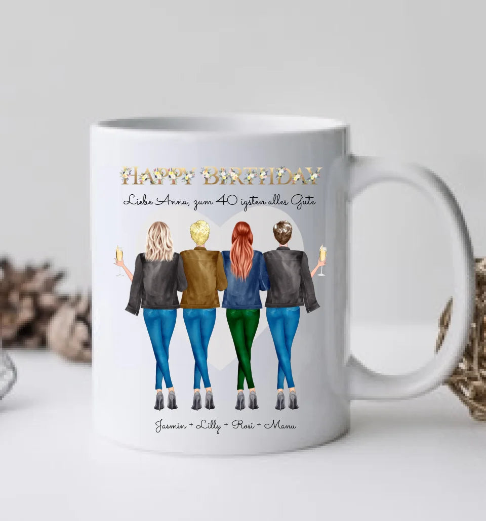 40. Geburtstag Freundin Geschenk personalisierte Tasse - Geburtstagsgeschenk Frau / 4 Freundinnen & Mädchen