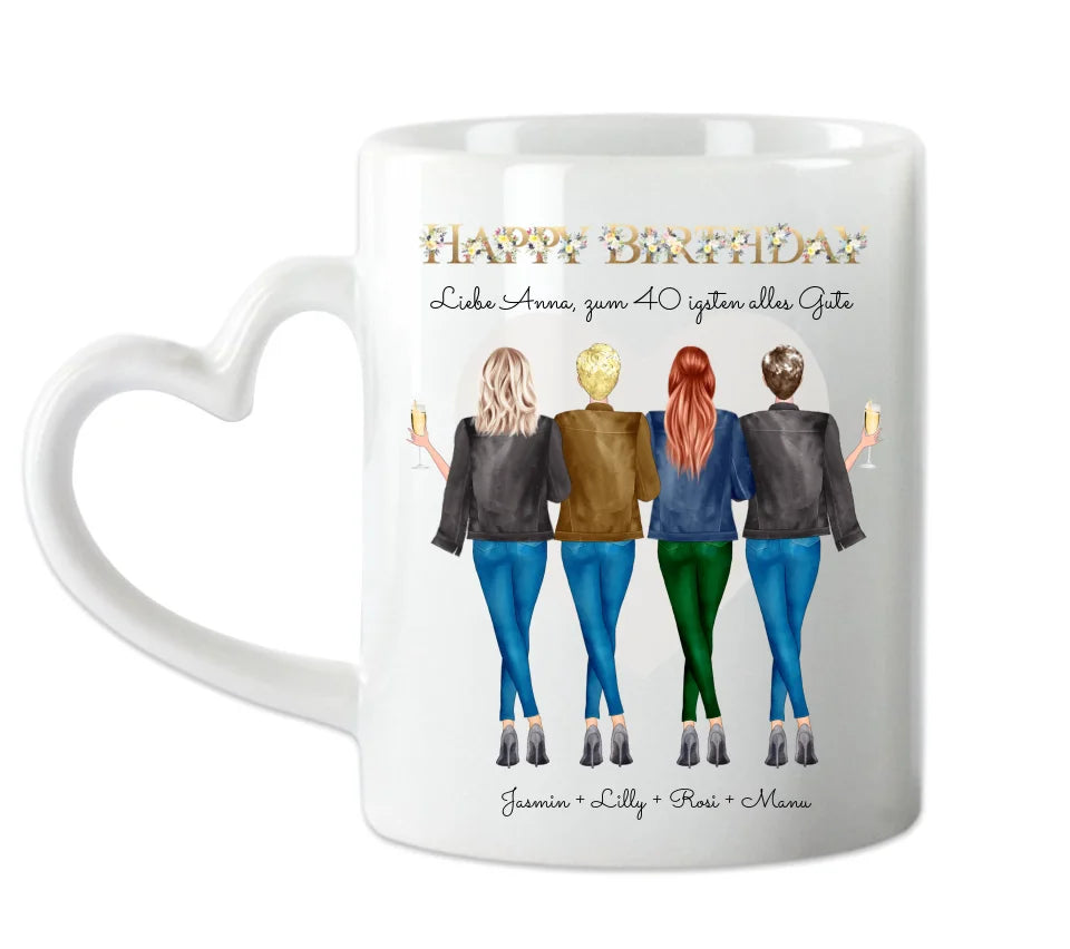 40. Geburtstag Freundin Geschenk personalisierte Tasse - Geburtstagsgeschenk Frau / 4 Freundinnen & Mädchen