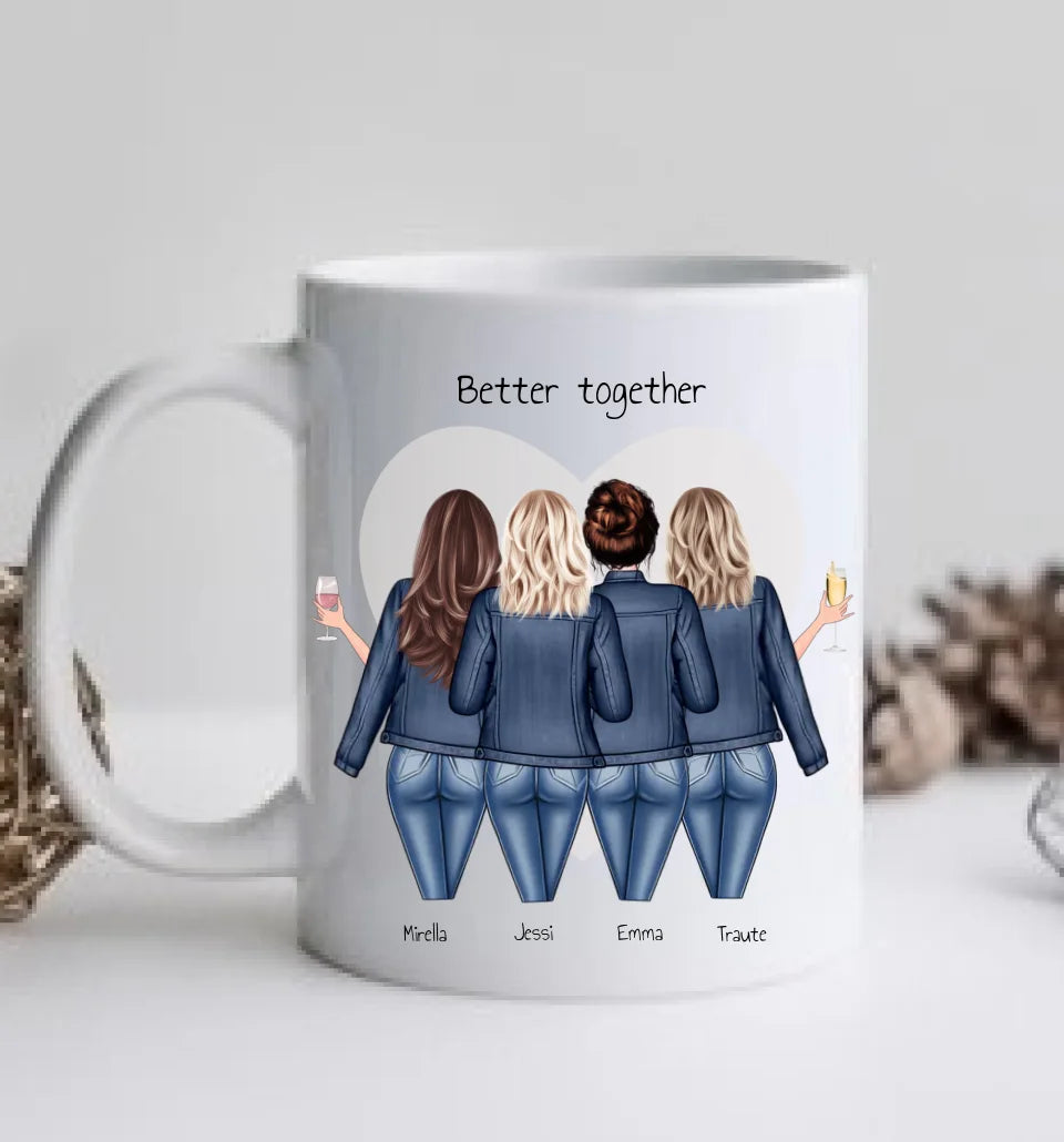4 Beste Freundinnen Tasse personalisiert - Beste Freundin Geburtstagsgeschenk