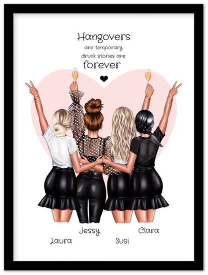 4 Freundinnen Poster personalisiert Geschenk - Beste Freundin Bild  - Geburtstagsgeschenk - Geschenk Schwester - Hangovers