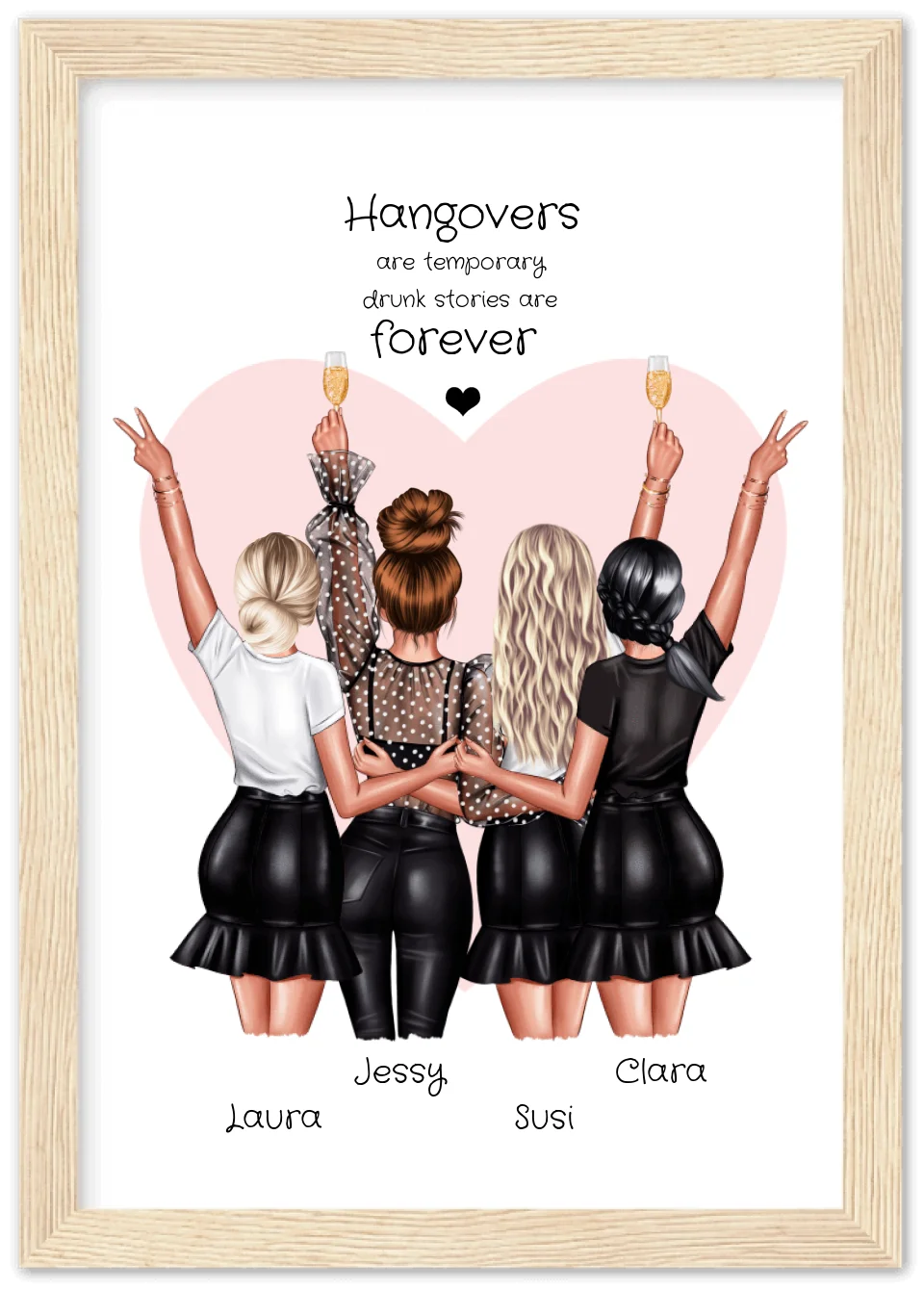 4 Freundinnen Poster personalisiert Geschenk - Beste Freundin Bild  - Geburtstagsgeschenk - Geschenk Schwester - Hangovers