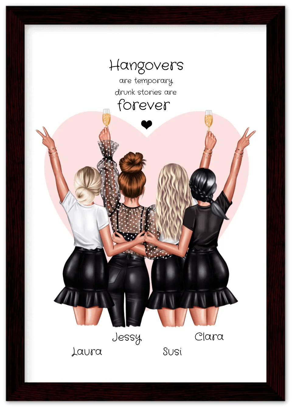 4 Freundinnen Poster personalisiert Geschenk - Beste Freundin Bild  - Geburtstagsgeschenk - Geschenk Schwester - Hangovers