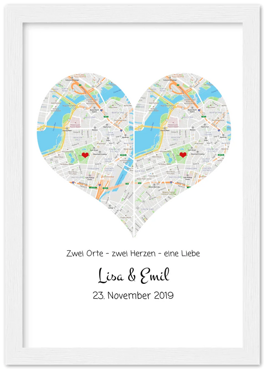 Hochzeitsgeschenk | Gerahmtes Koordinaten Poster Herz im Stadtkarte Design | Geschenkidee Hochzeit  -Valentinstaggeschenk | Geburtstagsgeschenk