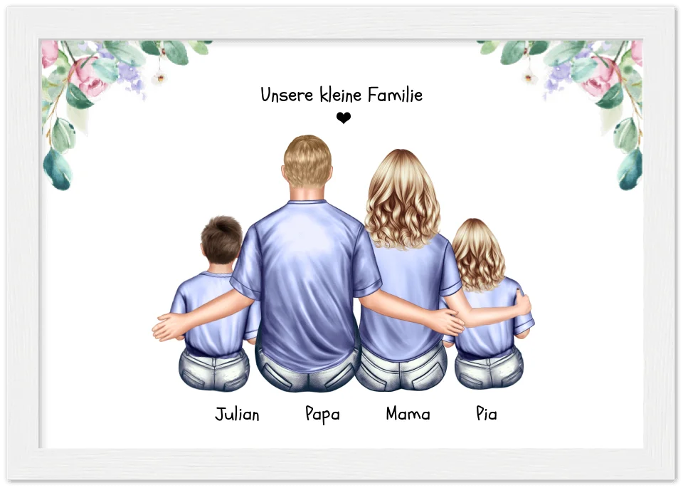 Weihnachtsgeschenk Familienbild mit 2-3 Kindern - personalisiertes Geschenk Papa -Geschenk Mama - Geburtstagsgeschenk