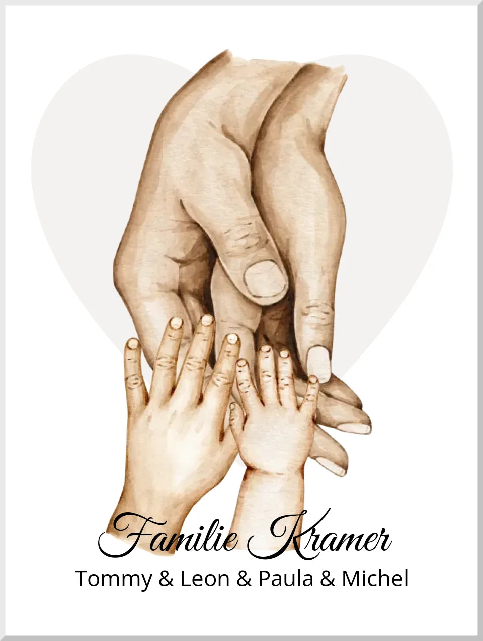 Personalisiertes Familiengeschenk als Familienposter mit Hände Motiv | Namen 4 Personen | Geschenk Bild Familie