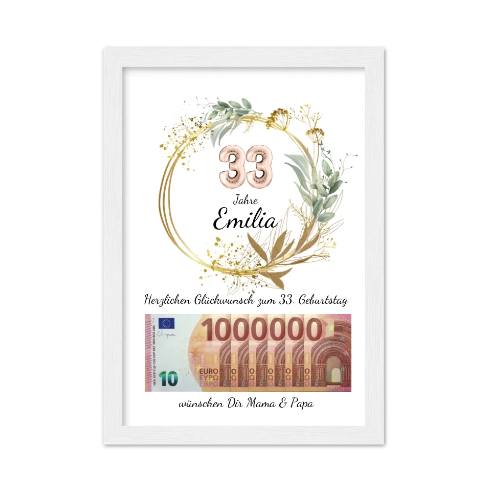 33 Geburtstag Geldgeschenk Wunscherfüller zum Geburtstag, Geburtstagsgeschenk 1. Million