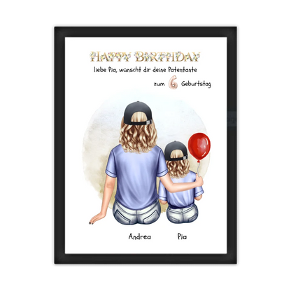 Geburtstagsgeschenk Patentante mit Patenkind Mädchen Poster, Leinwandbild
