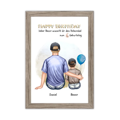 Geburtstagsgeschenk Patenonkel mit Patenkind Junge / Mädchen Poster, Leinwandbild