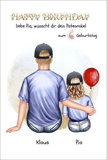 Geburtstagsgeschenk Patenonkel mit Patenkind Mädchen / Junge Poster, Leinwandbild