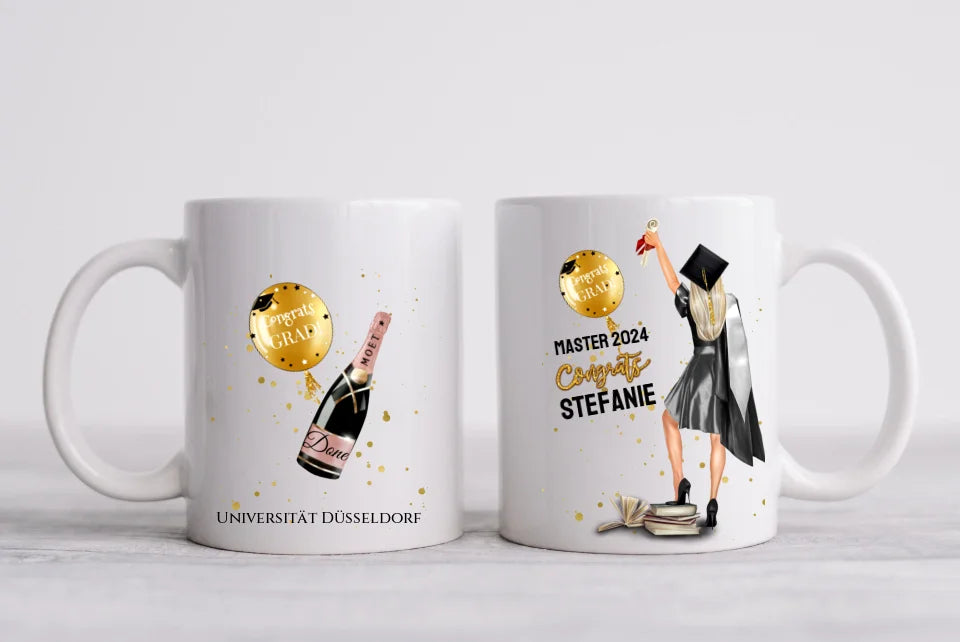 Personalisierte Tasse Geschenk Schulabschluß, Bachelor, Master, Doktor, Abitur, Abi, Absolvent 2023