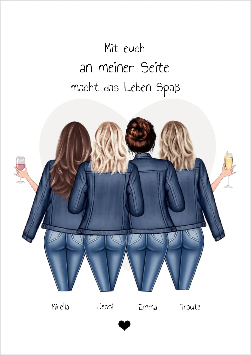 Geschenk 4 beste Freundinnen Poster - Bild Geschenk mit Spruch personalisiert -  Beste Freundin Geschenk Geburtstagsgeschenk