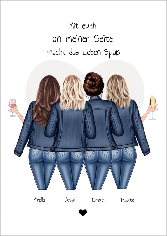 Geschenk 4 beste Freundinnen Poster - Bild Geschenk mit Spruch personalisiert -  Beste Freundin Geschenk Geburtstagsgeschenk