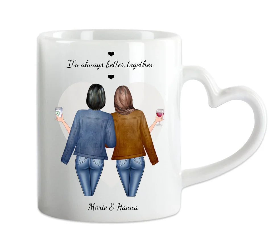 2 Beste Freundinnen Tasse, Personalisierter Kaffeebecher, Geschenkidee Weihnachten Freundin, Familie, Schwester, Kollegin