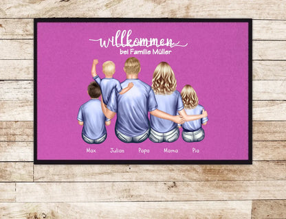 Geschenk Familie | Personalisierte Fußmatte Familie Mama | Papa, 3 Kindern mit Name | Dekofußmatte